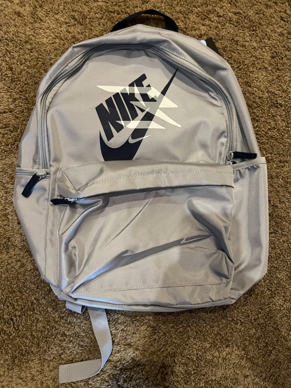 Nike Men's Light Gray Backpack with Black Logo